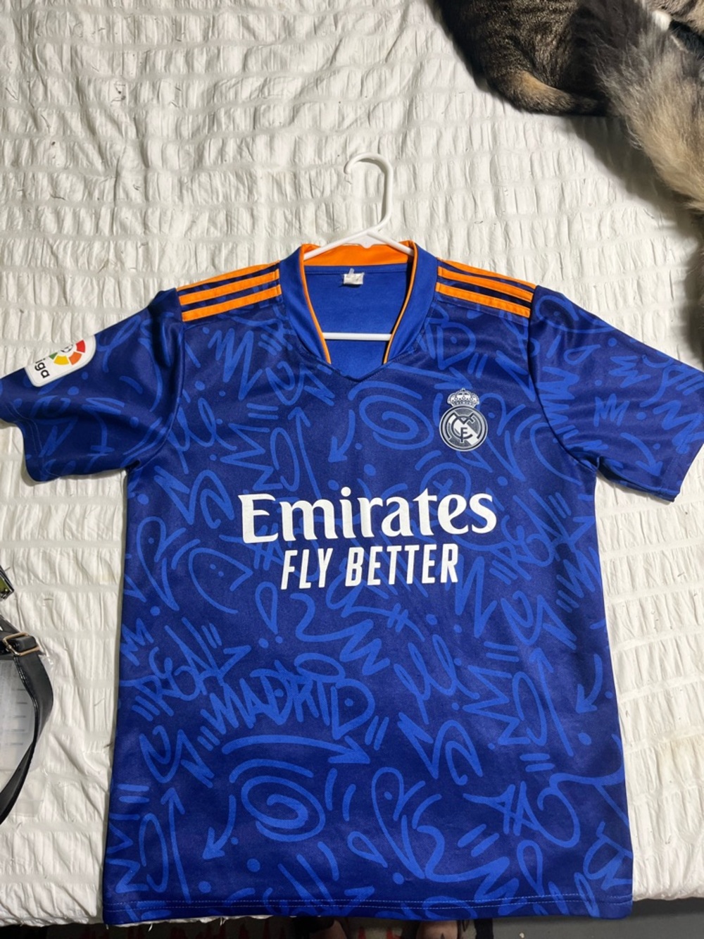 Blue Real Madrid Emirates Fly Better Men's Jersey with Orange Accents